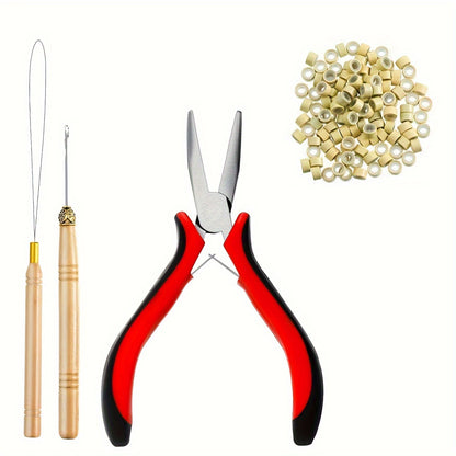 The cheapest hair extension kit on the whole network, equipped with 200 hair extension rings, 1 hair extension pliers, and 2 hair extension hooks