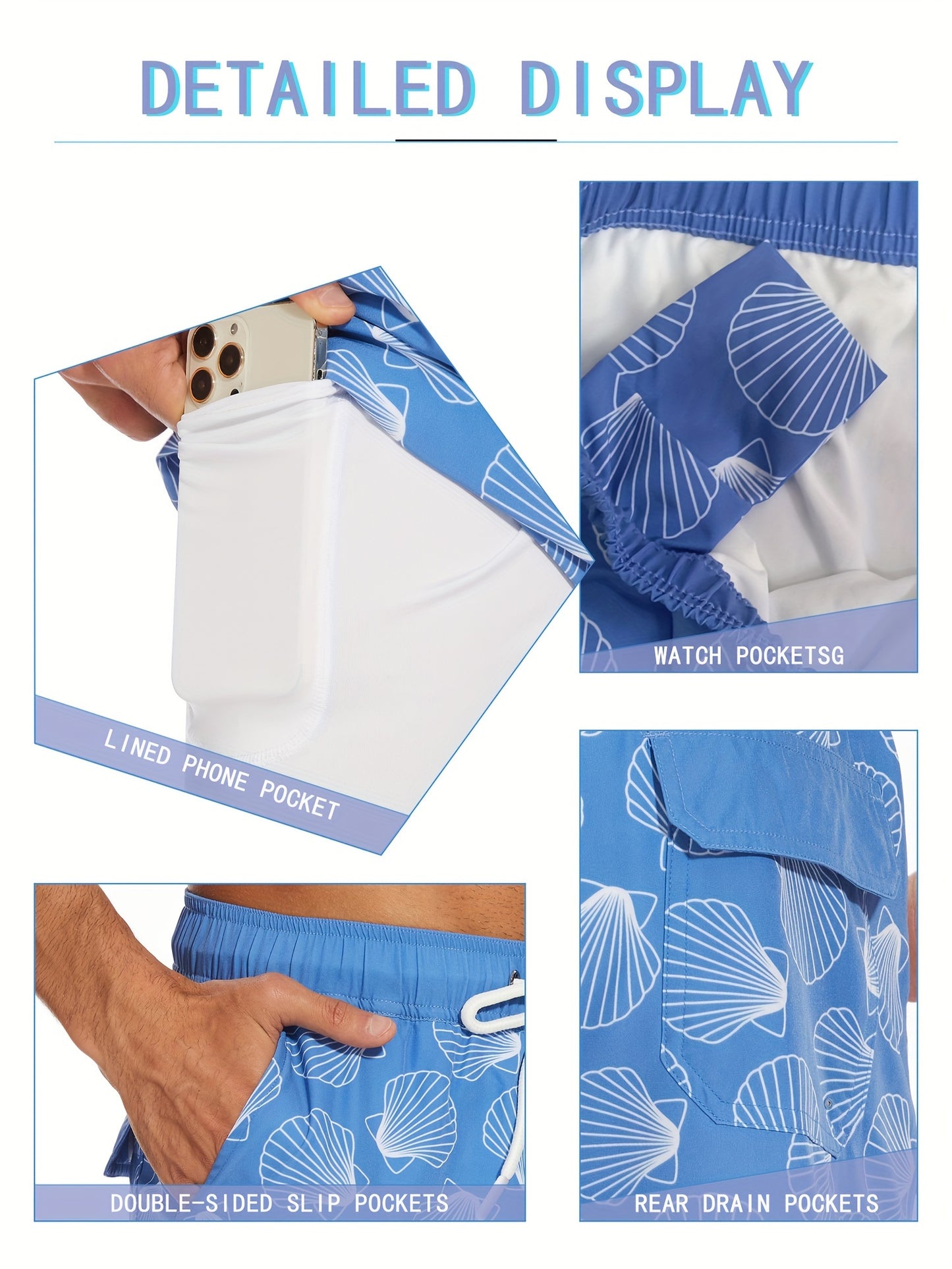 Men's Quick-Dry Beach Shorts with Tropical Palm Tree & Palm Leaf Print - Breathable Stretch Fabric for Summer, Outdoor, Hiking, Swimming - Machine Washable Casual Athletic Shorts, Outdoor Activewear, Summer Shorts