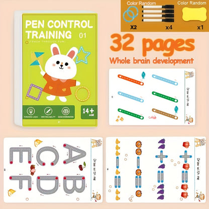 Conjunto de Caderno de Exercícios Mágicos Reutilizável para Crianças, Treino de Controlo da Caneta e Desenho Educativo, com Caneta Apagável e Recargas, Desenvolvimento da Capacidade de Escrita, Educação em Sala de Aula