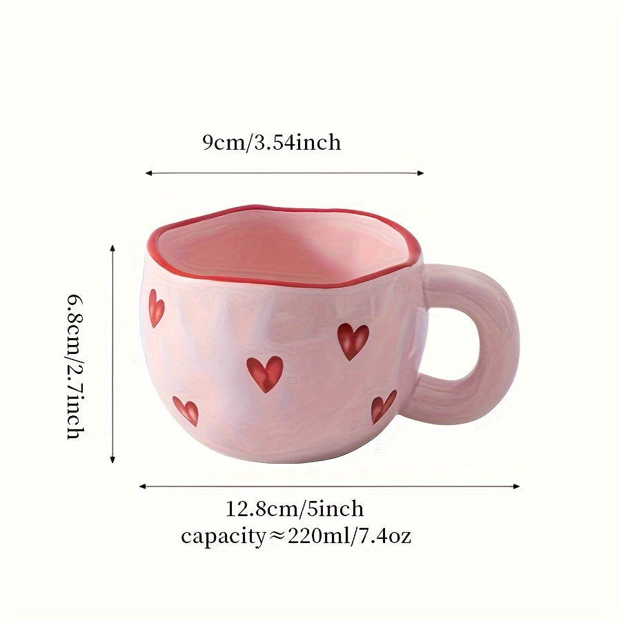1pc Romantic Ceramic Coffee Mug 9.5oz - Charming Heart Pattern, Love-Inspired Cup for Couples, Birthday Gift, Adorable Office & Home Collection for Coffee & Milk