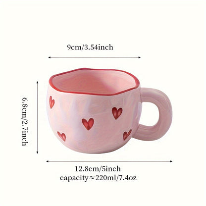 1pc Romantic Ceramic Coffee Mug 9.5oz - Charming Heart Pattern, Love-Inspired Cup for Couples, Birthday Gift, Adorable Office & Home Collection for Coffee & Milk
