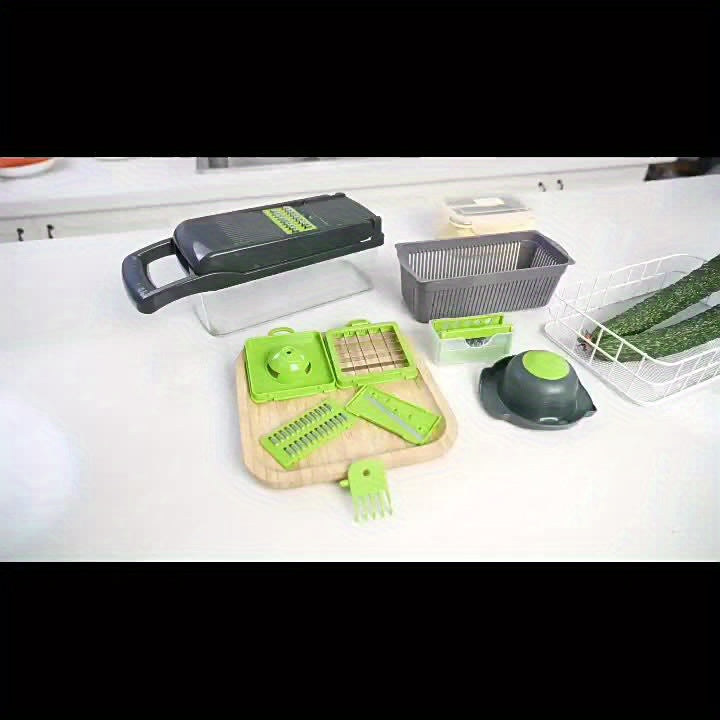 16pcs All-in-One Vegetable & Onion Chopper Set with Drainage Basket - Heavy-Duty Manual Food-Grade Stainless Steel Kitchen Chopper with Carrot, Garlic, Potato, Onion, And More - Ideal For Home, Restaurant, Rv, And Kitchen Use