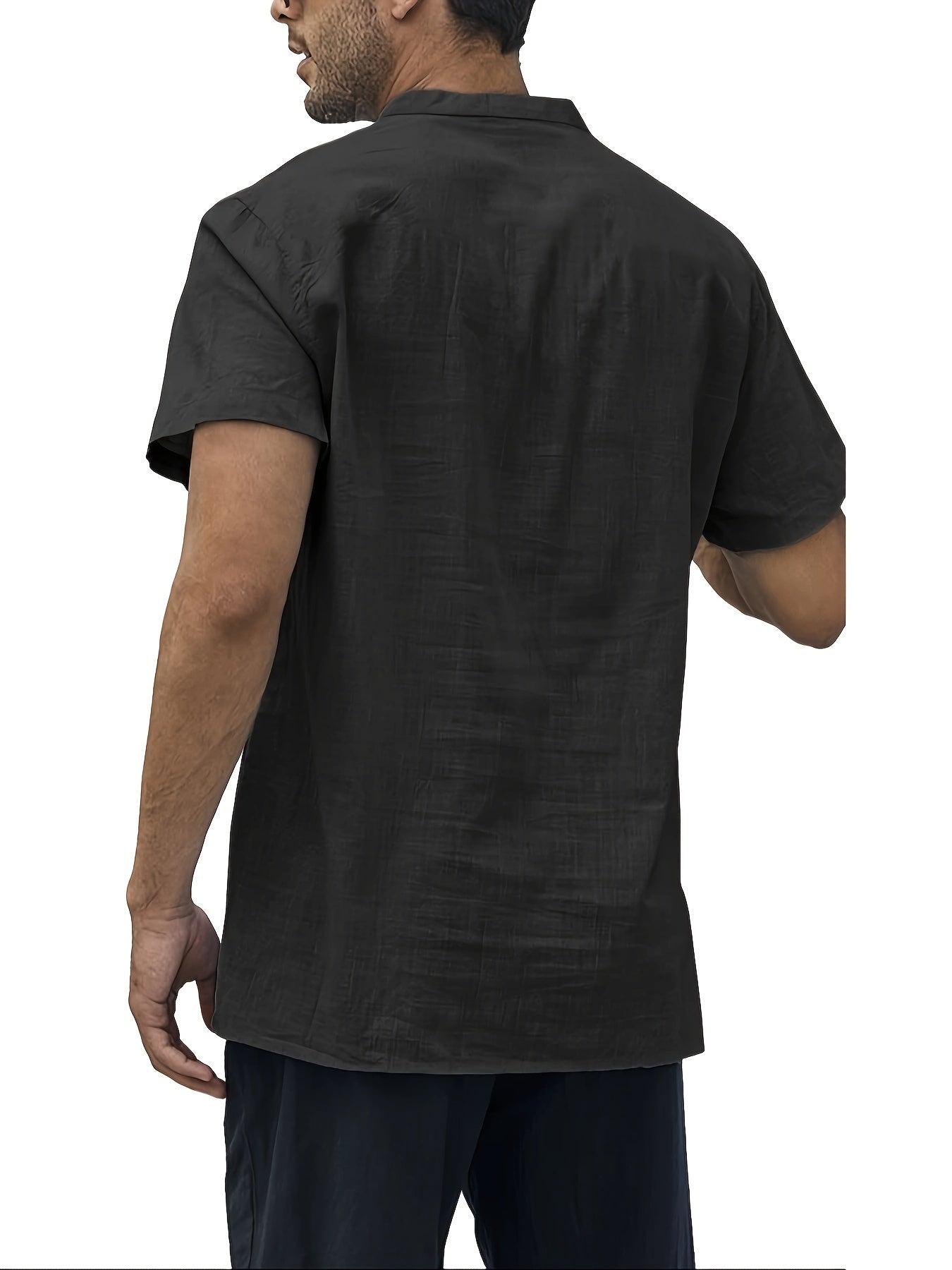 Men's Shirt Top, Solid Band Collar Short Sleeve Closure Summer Male Casual Henley Shirt For Daily Business Formal Shirts For Men