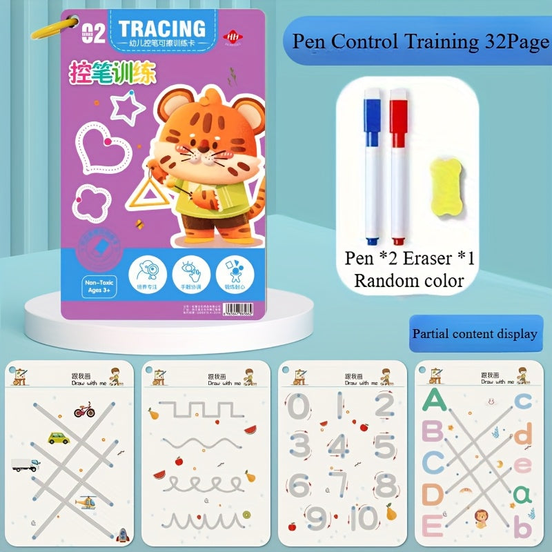 32-Page Reusable Magic Practice Notebook Set | Whole Brain Development, Pen Control Training & Drawing Education Workbook | Learn Writing Skills, Paper Material, Educational Workbook | Color Pages | Durable Binding