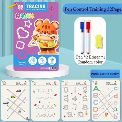 32-Page Reusable Magic Practice Notebook Set | Whole Brain Development, Pen Control Training & Drawing Education Workbook | Learn Writing Skills, Paper Material, Educational Workbook | Color Pages | Durable Binding