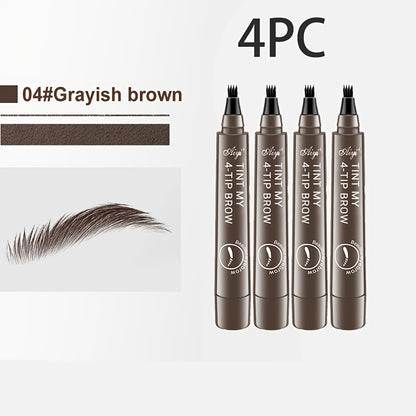 4pcs Professional Makeup Artist Ultra-Fine 4-Branch Eyebrow Pencil, Waterproof & Sweatproof, Natural 3D Wild Brow Look, Realistic Definition, Smudge-Free, Black Set - Perfect Christmas or Birthday Gift