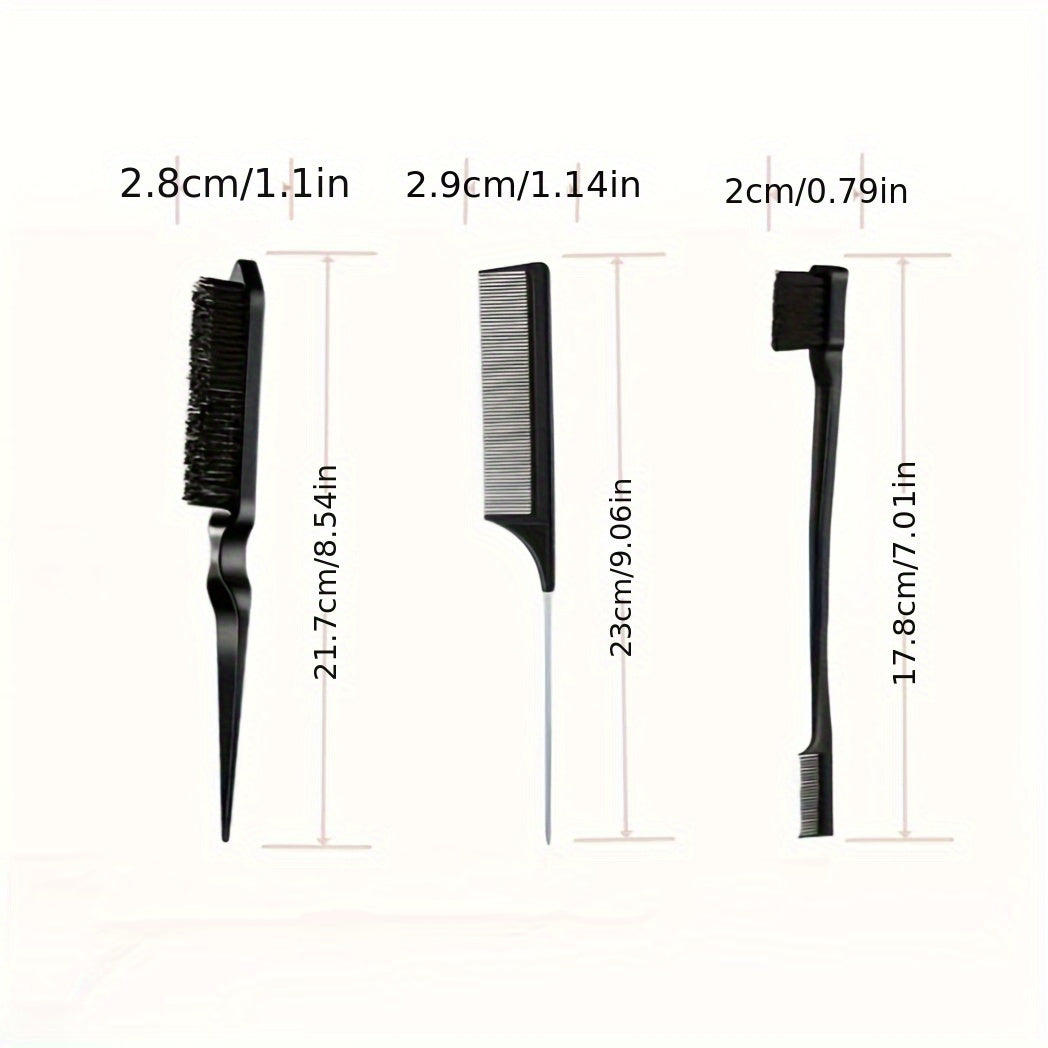 3pcs Hairdressing Tools Hair Styling Comb Set Teasing Hair Brush Rat Tail Comb Edge Brush