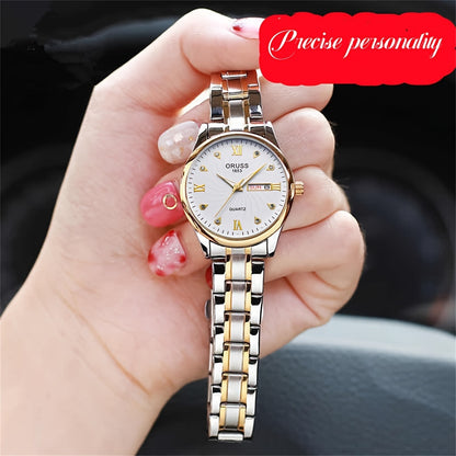 Luxury Rhinestone Decor Quartz Watch Waterproof Calendar Luminous Analog Wristwatch For Daily Life Business Travel Vacation Date Watch