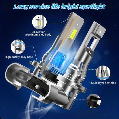 2pcs H7 H11 H1 9005/HB3 9006/HB4 H4 LED Car Headlight, High Low Beam Bulbs 200W/Pair 35000LM/Pair Cold-White 6500K, Decoding Error Free Plug-N-Play Aluminum Body Made,  Error Free Installation, Modern Headlights, Heatresistan