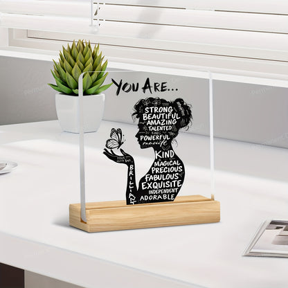 [2D Flat] 1pc Inspirational Acrylic Desktop Decoration with Positive Affirmations - "You Are Powerful, Beautiful, Amazing" - Elegant 2D Design for Home, Office, or Cafe Decor - Perfect Gift for Birthdays, Housewarming, Holida