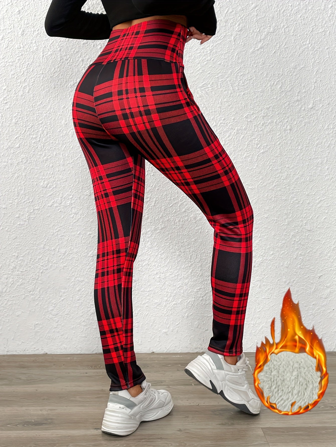 Women'S Thick Fleece-Lined High-Waisted Leggings with Pockets - Cozy Winter Trousers, Elastic Waistband, Straight-Leg Design, All-Season Comfort, Casual Wear