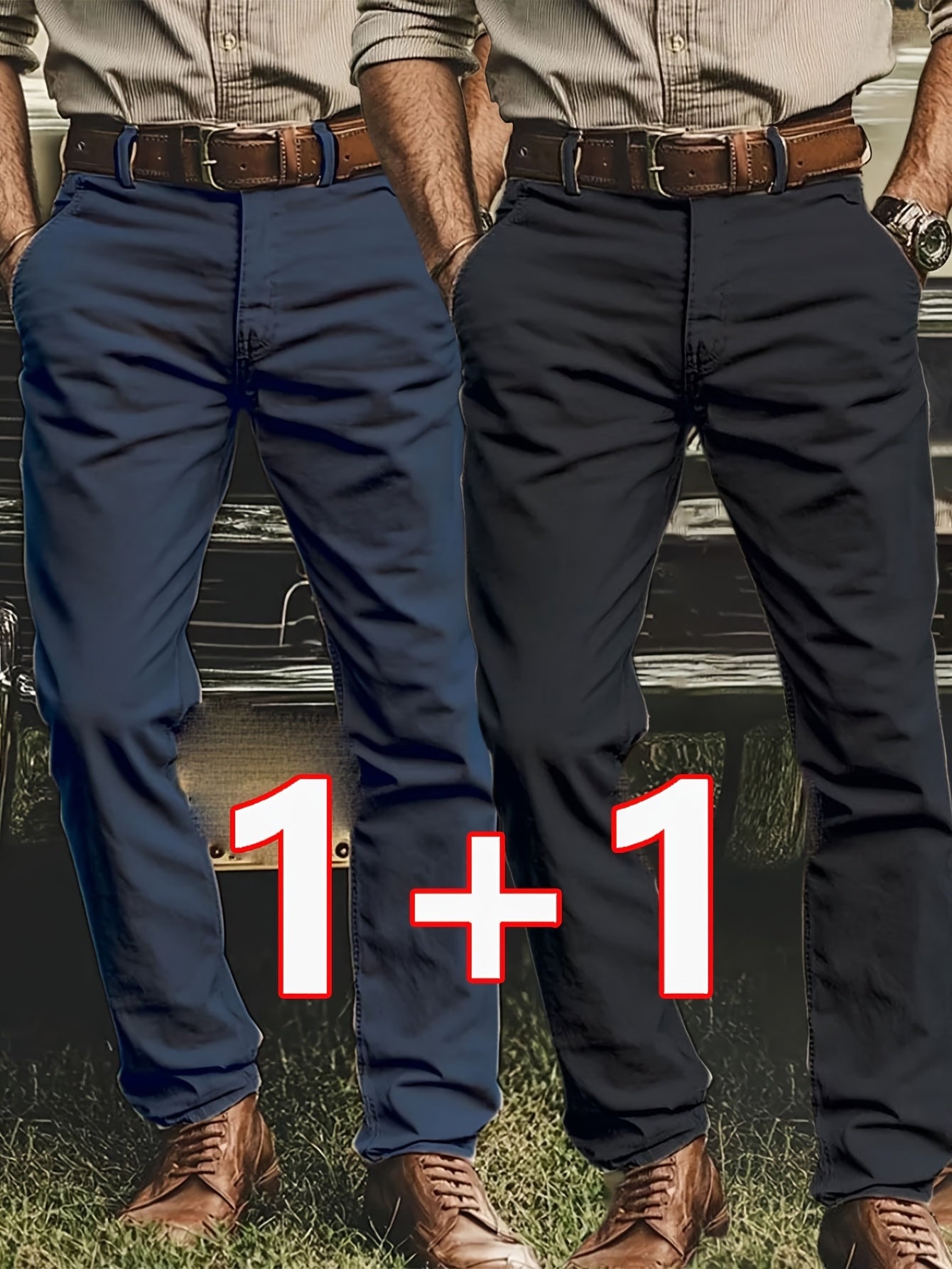 2pcs Men'S Stretch Chino Pants - Straight-Leg Business Casual Trousers with Elastic Waistband, All-Season Formal & Everyday Pants for Office, Meetings, And Casual Attire, Office Wear, Modern Trousers, Comfortable Fit, Versati