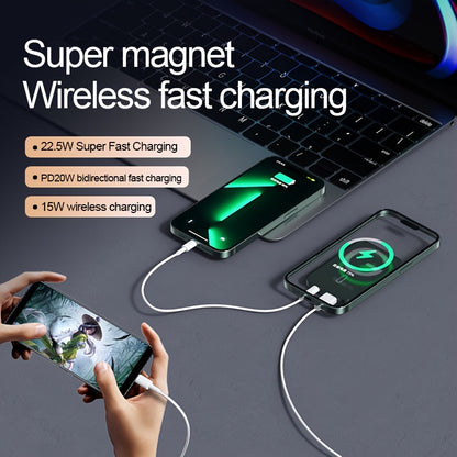 1pc KOILAGER 10000mAh Portable Power Bank with Ultrathin Magnetic Wireless Charging, 22.5W Super Fast Charge, PD20W Bi-directional Fast Charging, 15W Wireless Power, LED Display, Dual Power USB/Type-C for iPhone 16/15pro/14ma