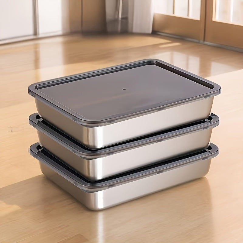 3pcs Stainless Steel Food Storage Containers Leak-Proof, Stackable, Space-Saving - Heavy-Duty Stainless Steel Construction, Airtight Lid for Freshness - Ideal for Meal Prep, Fruits, Meats, Veggies, Leftovers, Fridge, Freezer,