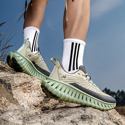 Men'S Breathable Mesh Running Sneakers - Lightweight, Non-Slip, Durable Hiking & Fitness Shoes with Air Cushion for Indoor/Outdoor Use, Gray & Green Design, Casual Athletic Footwear | Modern Sneakers | Breathable Mesh Uppe