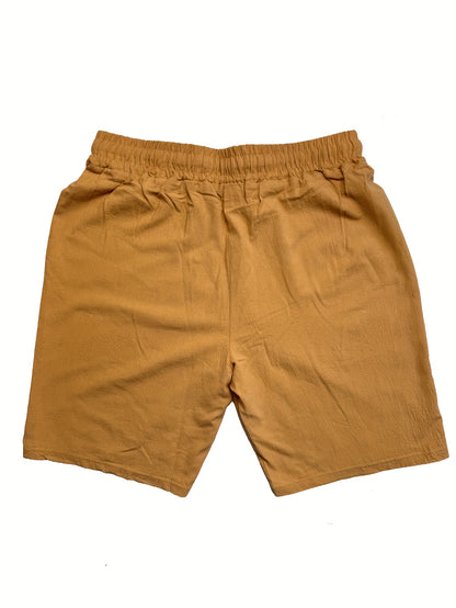 Men's Summer Shorts, Drawstring Elastic Waist, Straight Leg Solid Color Breathable Casual Beach Capri Pants - Three-Pack