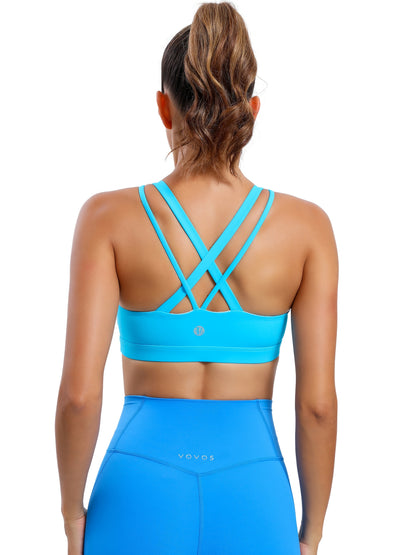 LEOQ Women's Slim Fit Yoga Sports Bra - Elegant Cross-Back Design, Mint Green Nylon Spandex Blend, Removable Pads, Medium Support for Fitness & Yoga, LEOQ