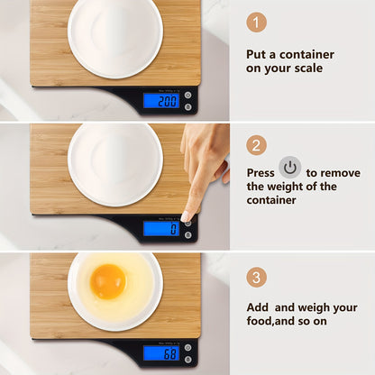 1pc, Kitchen Scale, Food Scale, Digital Food Scale, Portable High Accuracy Bamboo Panel Kitchen Electric Scale For Cooking Baking Weighing Food, Scales For Kitchen, Baking Scale, Kitchen Accessaries, Baking Tools Kitchen Acce