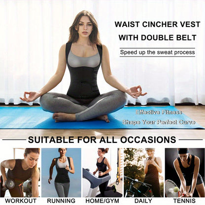 2-in-1 Sweat Sauna Sports Tank Tops, Waist Training Weight Loss Workout Exercise Sports Tops, Women's Activewear