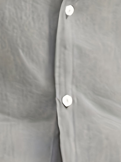 Solid Color Men's Cotton Long Sleeve Button Up Shirt, Men's Spring Fall Lapel Top