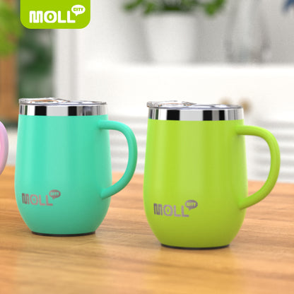 Mollcity 12oz Stainless Steel Tumbler with Straw & Spill-Proof Lid - Double-Wall Vacuum Insulated Cup, Pastel Pink ( purple), Leakproof Travel Mug, BPA-Free, Non-Slip Base & Ergonomic Handle for Women, Office, Gym, Outdoor -