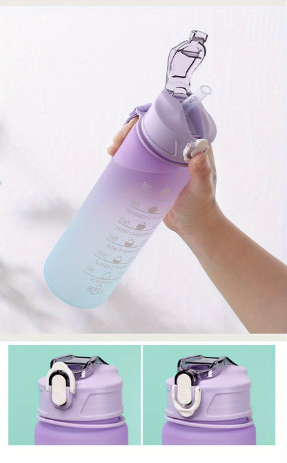 750ml Motivational Gradient Water Bottle With Time Marker And Straw - Leakproof Sports Water Cup For Outdoor Activities, Running, Fitness, Hiking, And Camping - BPA-Free Plastic, 32 Oz.