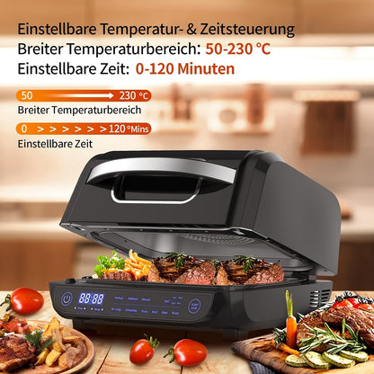 Fritadeira Elétrica 8 em 1 com Grelha e Ar Quente, Capacidade de 6L, Controlo por Toque, Temporizador de 120 Minutos, 1700W, Preta