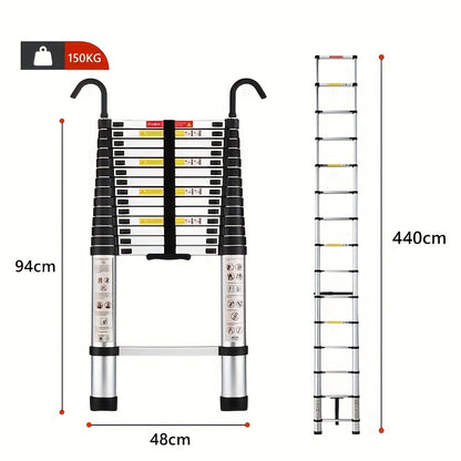 150kg Stainless Steel Ladder, 5m 4.4m 3.8m 3.2m 2.6m Telescopic Folding Ladder, Portable Safety Ladder, Suitable for Renovation And Maintenance, Garden Pruning, Orchard Picking, Warehouse Stocking, Ladder for Home, A Shape Ad