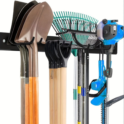 1pc Heavy Duty Wall-Mounted Garden Tool Organizer - Space-Saving Storage Rack for Shovels, Rakes, Brooms & Hoses - Durable Iron with Powder Coating Finish, No Assembly Required, Garden Tool Holder, Sleek Metal Finish, Sturdy