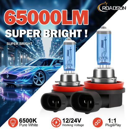 ROADSUN 2pcs 9005/HB3 9006/HB4 H1 H11 H7 H9 H4 LED Headlight Bulbs, Super Bright 6500K White, 800% Brightness Plug & Play High Low Beam for Cars, Trucks, SUVs, Truck Lighting Solution, Without Battery