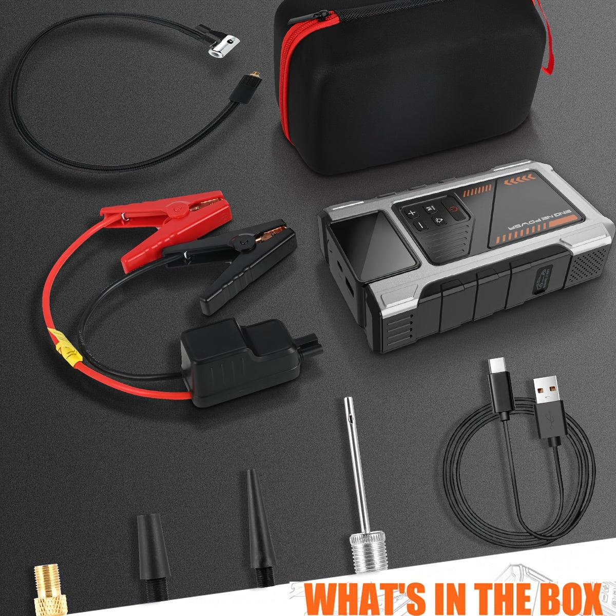 12000mAh Jump Starter Power Pack, 6000A Car Battery Booster 12V Jump Starter with 150PSI Tire Inflator Portable Air Compressor, with LCD Display, Jump Starter Power Bank (7.5L Gas/6L Diesel), LED Light, Vehicle Maintenance To