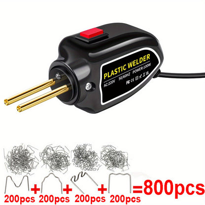 Hot Stapler Mini Plastic Welding Machine Plastic Repair Welder Kit, Car Bumper Repair Kit With 400Pcs/800Pcs Flat/Wave/Outside Inside Corner Hot Staples For Repairing Crack Broken Plastic 220V EU PLUG