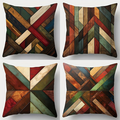 Conjunto de 4 capas de almofada decorativas geométricas contemporâneas para sofá, laváveis ​​à máquina, com fecho de correr e estampado, versáteis para decoração de ambientes, em poliéster tecido, ideais para sala de estar, quarto e mobiliário de jardim.