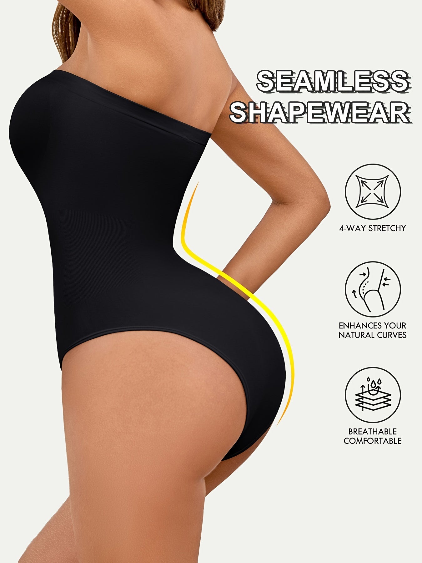 2-Pack Seamless Strapless Bodysuits for Women - High Support, Tummy Control, Knit Fabric, Solid Color, Breathable & Stretchy Shapewear
