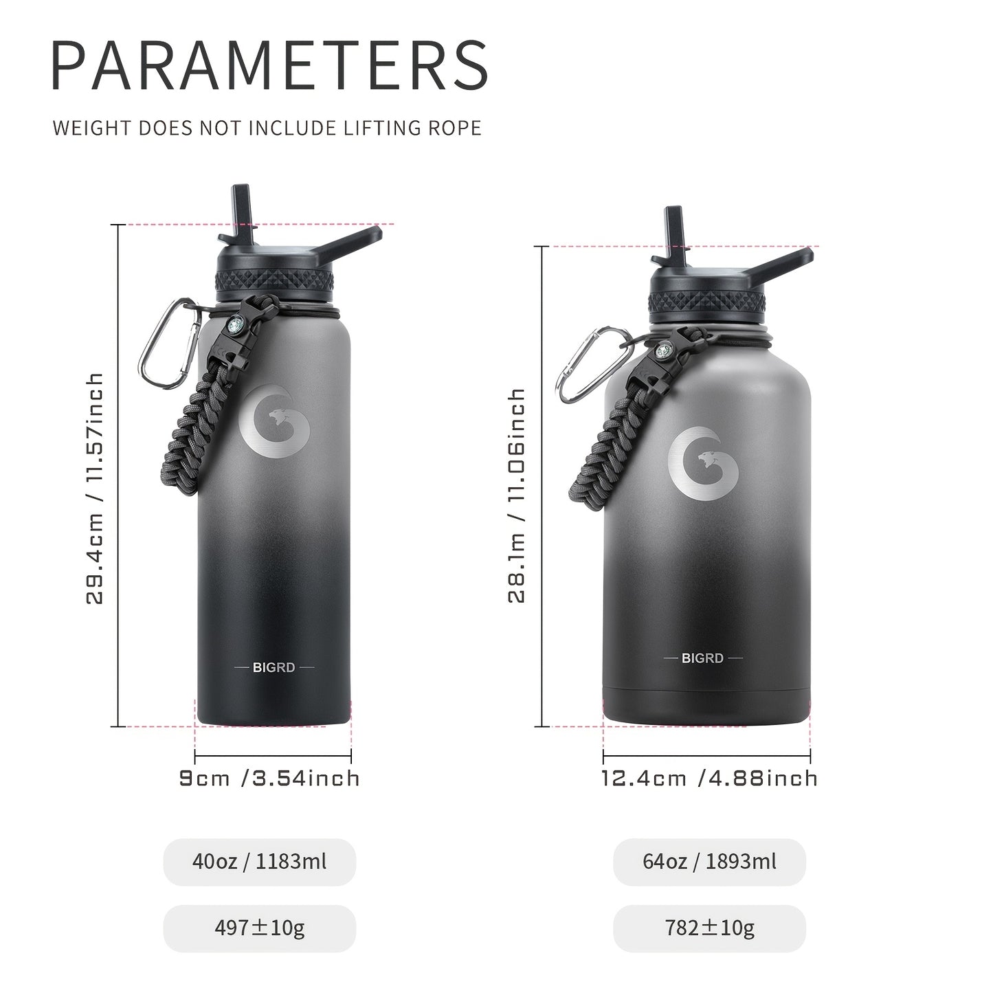 Garrafa de água isolada BIGRD para o Dia de Ação de Graças e Dia dos Namorados, 1,8L (40oz/1183ml ou 64oz), aço inoxidável com tripla camada de vácuo (mantém a temperatura fria durante 48 horas), pega de paracord e tampa com bico de palhinha. (1 unidade)