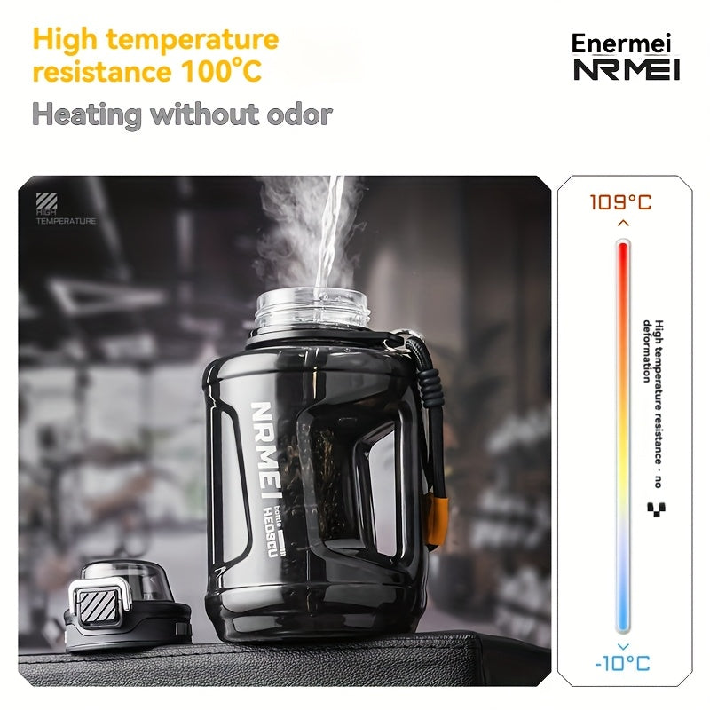 Garrafa de água NRMEI de 1,9 litros com marcador de tempo - Garrafa de hidratação de 1,9 litros livre de BPA, garrafa de água desportiva grande com palhinha e tampa, pega, adequada para campismo e ginásio.