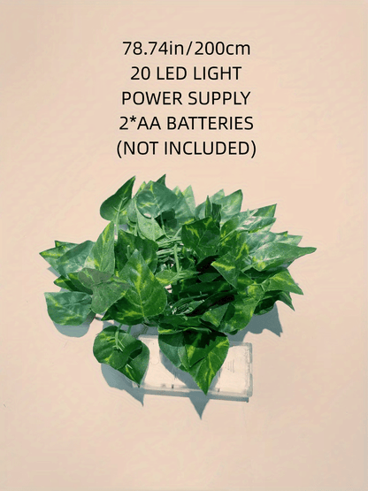 2m/6.56ft 20 LED Green Leaf String Lights Garden Lights, New Year Decorations String Lights, Wedding Thanksgiving Christmas Decoration String Lights (Batteries Not Included)