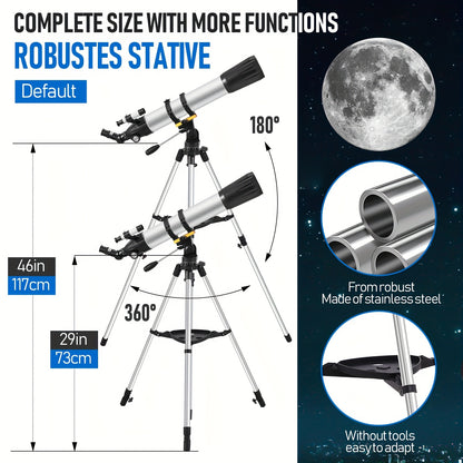 90mm Professional Astronomical Telescope, 90mm Objective Lens, 800mm Focal Length, 675x Magnification Moon Observing Telescope with Tripod - Suitable for Moon, Bird, Planetary Observation - Ideal Christmas And Birthday Gift