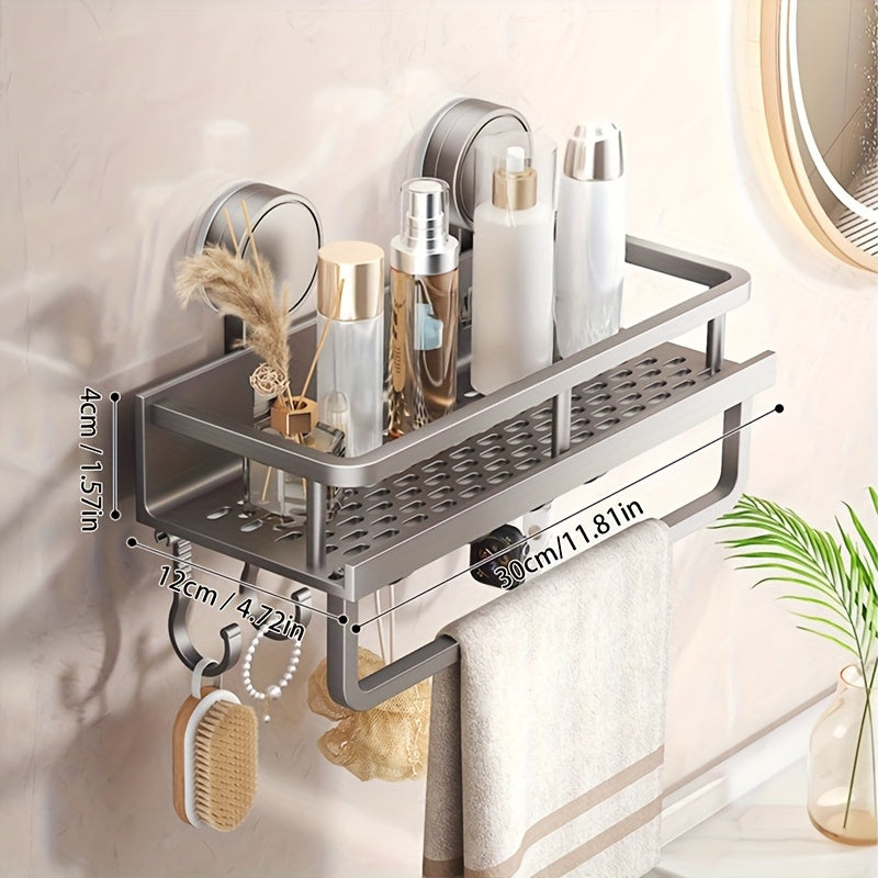 Sleek Multi-Functional Metal Storage Rack – Easy Install, Space-Saving Design for Efficient Home Organization, Polished Finish, Wall-Mounted Shelf with Drainage Holes, Perfect for Bathroom or Kitchen Use, Bathroom Organizer
