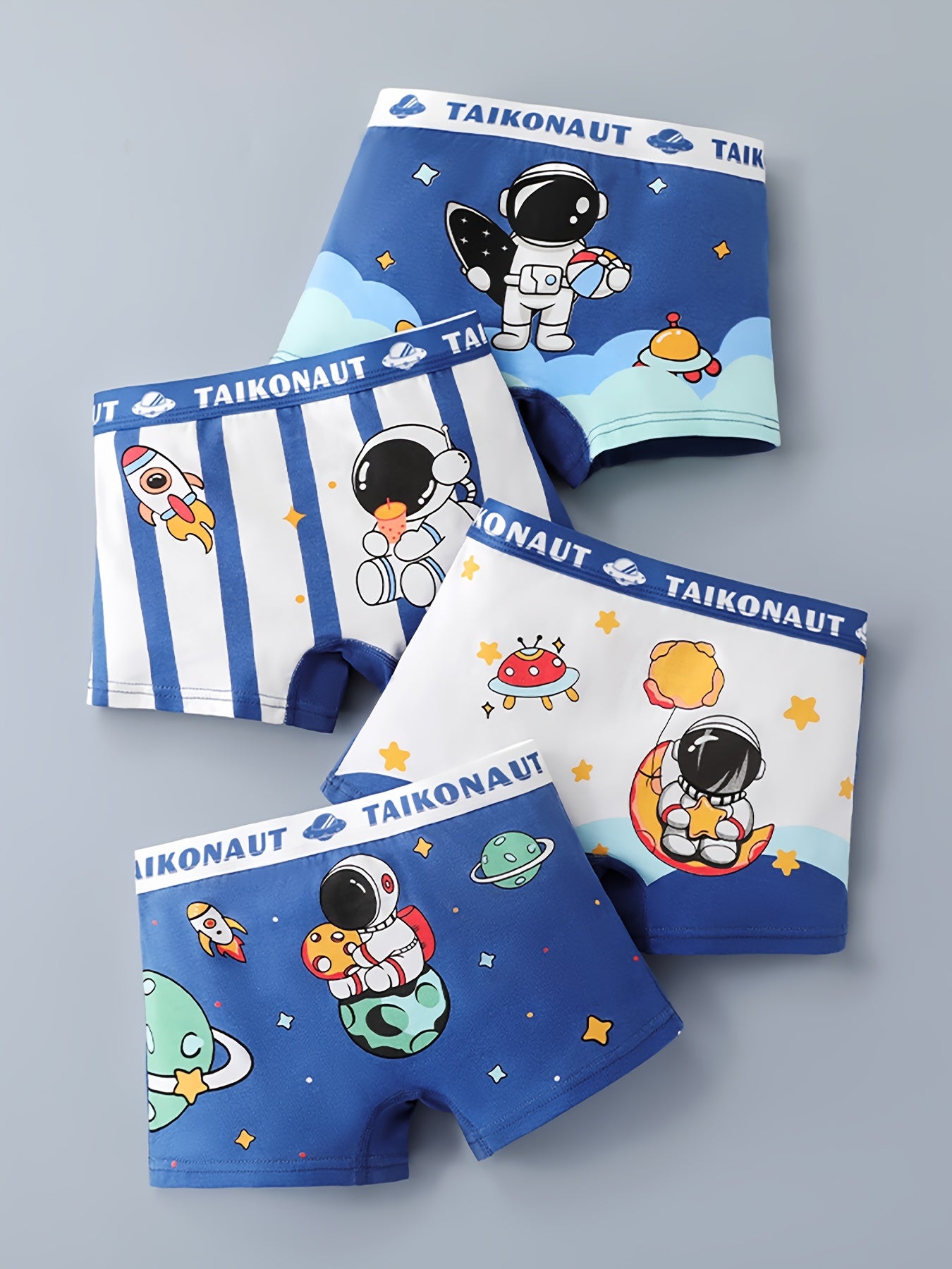4pcs Boys' Boxer Briefs - Soft Stretchy Underwear with Cute Cartoon Astronaut & Space-Themed Designs, Breathable All-Season Comfort, Regular Fit for Youngsters & Youngsters, Youngsters Underwear, Playful Youngsters' Apparel,