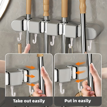 1pc, Multi-functional Mop Holder, Punch-free Wall-mounted Hooks, Mop Clip, Mop Rack, Broom Clip, Garden Tool Organizer, Towel Rack, Non-slip, Useful Tools, Cleaning Tools, Cleaning Supplies, Household Gadgets
