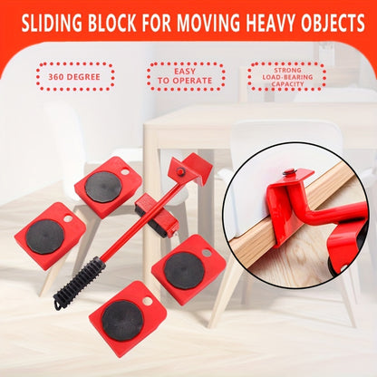 5pcs Furniture Slides Kit, Furniture MoveRoller Tools, 360 Degree Rotatable Pads, Easily Redesign And Rearrange Living Space Sofa Easy, Plastic And Carbon Steel For Hardwood Floors Carpet With 4 Wheels, Bearing Weight 150Kg,