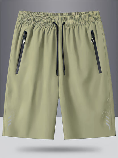 3pcs Men's Lightweight Quick-Dry Athletic Running Shorts - Loose Fit Plus Size, Zipper Pocket & Elastic Waistband, Polyester/Elastane Blend Swim Shorts with White & Black Design for Gym, Beach, Jogging - Summer Workout Swim T