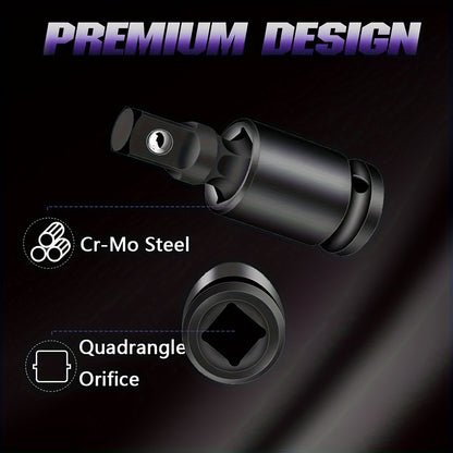 3-Piece Impact Swivel Socket Adapter Set - Universal Joint Set, 360° Rotating U-Joint Sockets for Industrial, Automotive & Home Repair - Cr-Mo Steel, Fits 1/2", 3/8", 1/4" Drive - Mechanical Operation, No Electricity Require