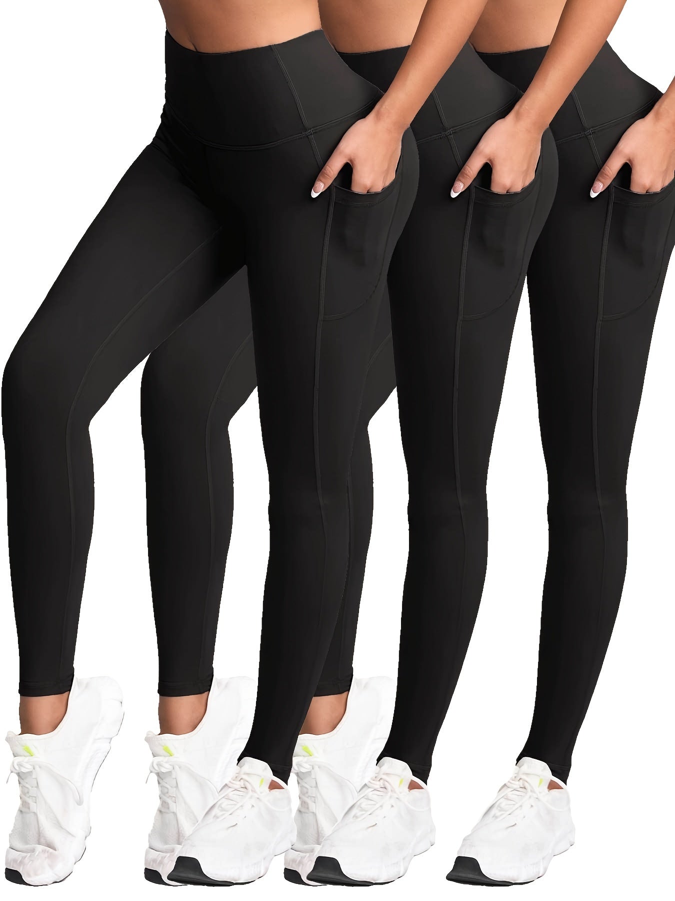 3pcs Women's High-waisted Side Pocket Casual Trousers with Special Hip Design, Versatile Butt-lifting Spring and Autumn Trousers