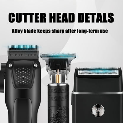 3pcs Men'S Professional Hair & Beard Grooming Kit - Cordless Clippers with LED Display, Precision Trimmer Set, USB Rechargeable, For Home, Perfect Holiday Gift