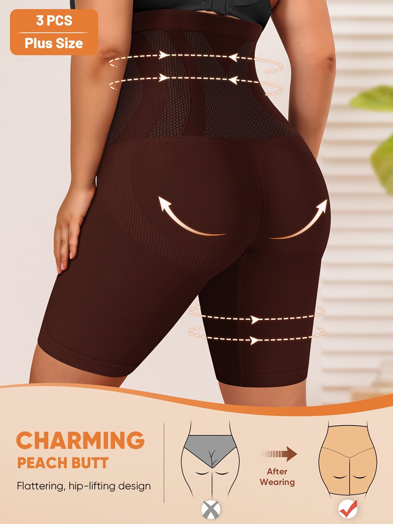 3pcs Women'S Plus Size Shapewear Leggings High Waist Body Shaper Tummy Control Seamless Solid Color No Padding Support