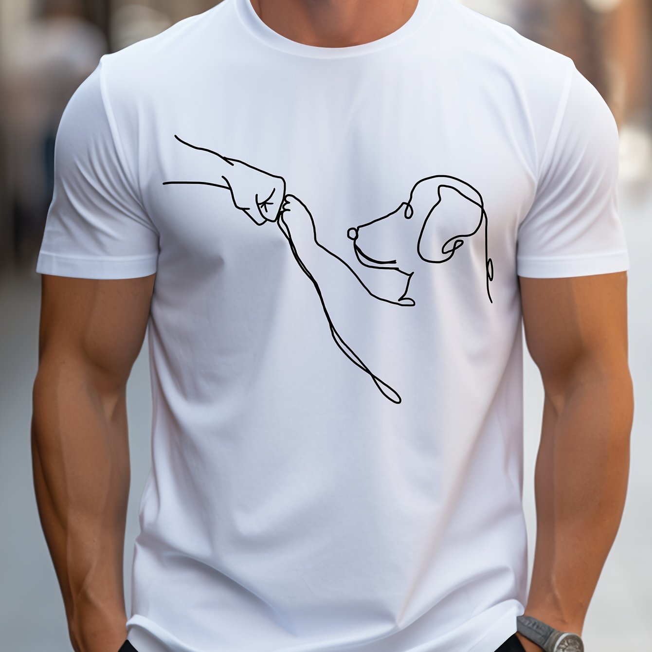 MBDMBD Men's Minimalist Dog Line Art Graphic T-Shirt - Vibrant Yellow with Black dog outline, Lightweight Summer Casual Everyday Tee for Pet Lovers - Machine Washable Apparel, Dog Tshirt, Classic Round Neck, Comfortable Fit