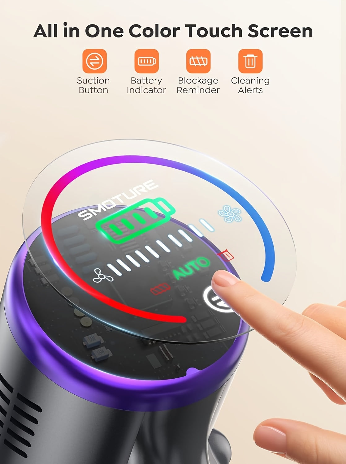 46000Pa/55Min Vacuum Cleaner Cordless, Cordless Vacuum Cleaner Super Quiet, Powerful Cordless Stick Vacuum Cleaner with LED Display/Anti-Tangle Brush, Detachable Battery, Lightweight 1.5L Dust Cup Perfect for Pet Hair, Floor,