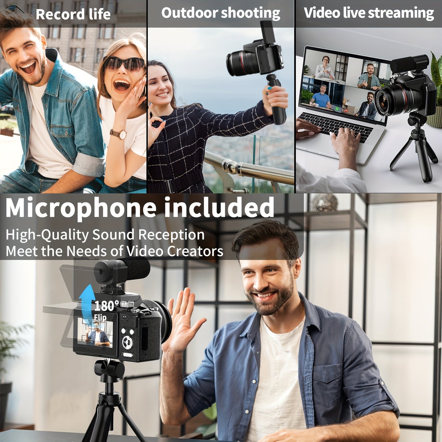 NBD 5K&64MP Digital Cameras for Photography, 16X Optical Zoom Camera with WiFi & App Control, Vlogging Camera with 180°Flipable 3-inch Screen, 2 Batteries, Camera Strap&32GB Card, Lightweight Camera, Wifi Camera, Camera For